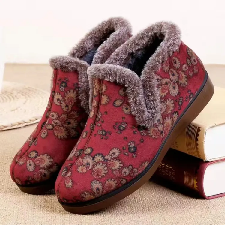 冬季老北京布鞋女棉鞋加绒保暖妈妈鞋软底防滑高帮套脚奶奶鞋大码