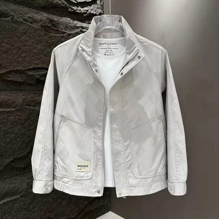 新款男士纯色立领休闲简约潮牌夹克帅气百搭秋装上衣外套886615