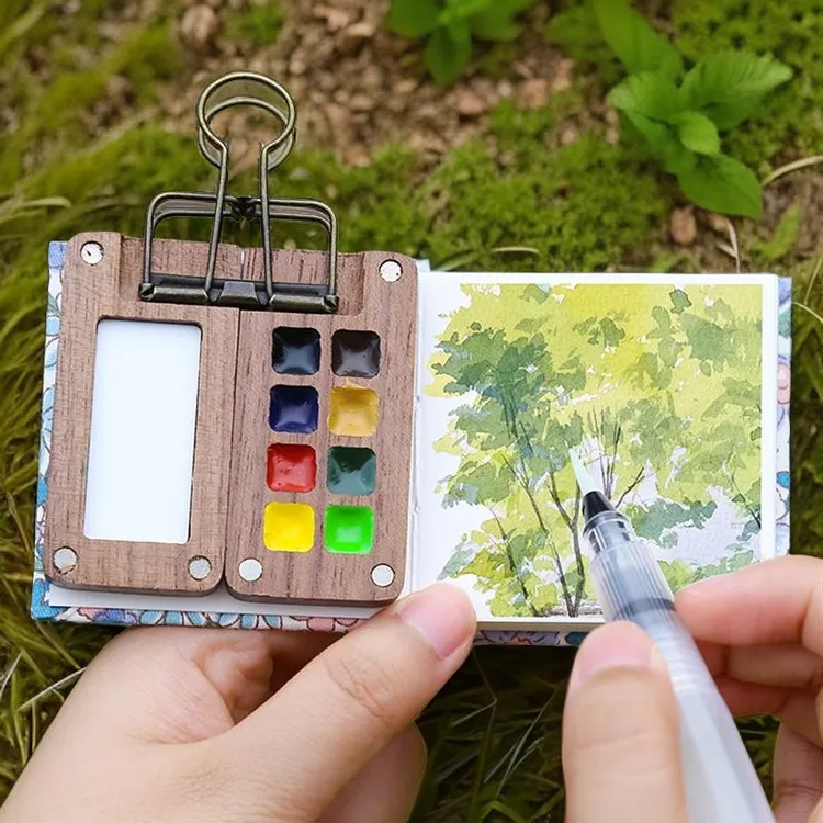 旅行迷你水彩颜料盒套装和小本子工具随身便携写生绘画本调色画板