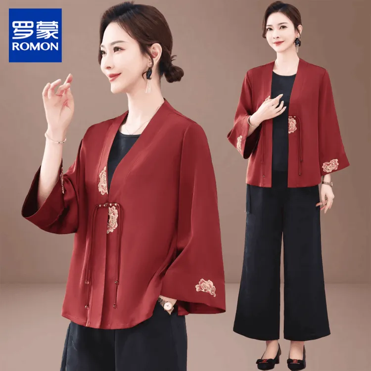 罗蒙新中式喜婆婆婚宴装套装新款结婚礼服平时可穿妈妈春秋三件套