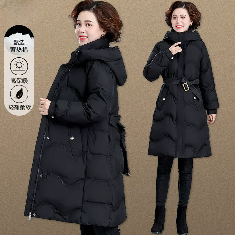 罗蒙中年妈妈冬装中长款棉服新款中老年人洋气棉袄外套加厚棉衣服