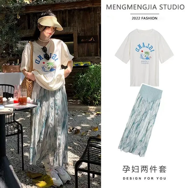 孕妇装夏装2024韩版设计感高腰仙女裙褶皱半身裙孕妇减龄百搭显瘦