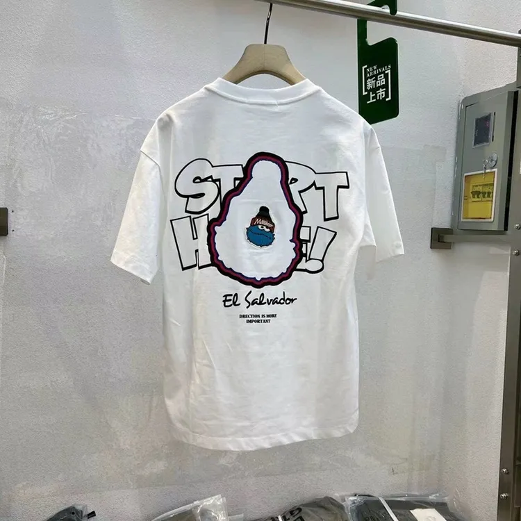 2024夏季圆领短袖t恤韩版宽松上衣2024印花休闲个性帅气半袖