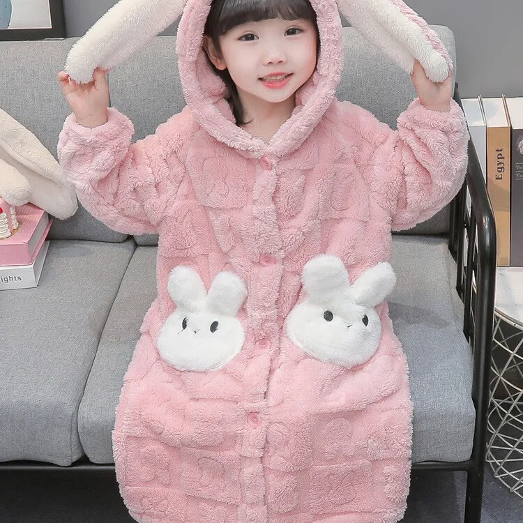宝宝长袖卡通家居服睡袍宝宝中小童小兔子家居服睡衣女童卡通睡袍
