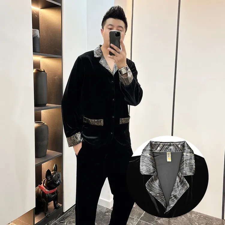 秋冬季金丝绒男士大码保暖睡衣套装长袖轻奢青年可外穿黑色家居服