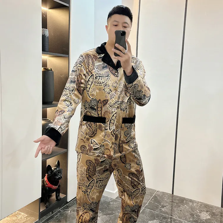 高端印花男士金丝绒品质睡衣套装2025秋季舒适可外穿青年家居服潮