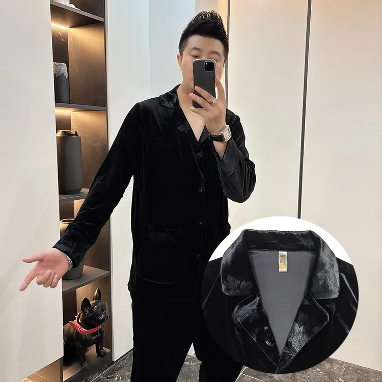 时尚黑色金丝绒男睡衣套装高级轻奢套装休闲新款大码男士家居服潮