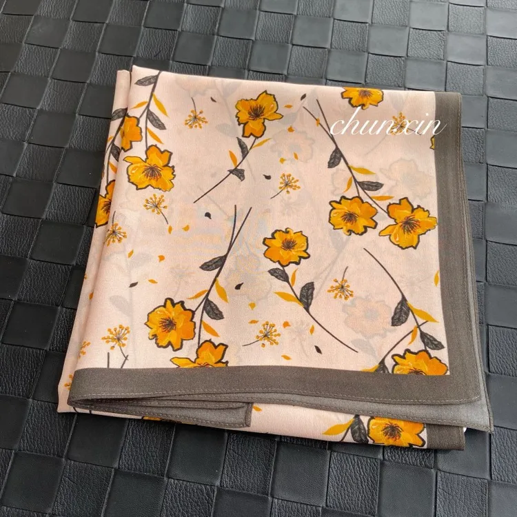 山茶花桑蚕丝长巾女丝巾春夏薄款真丝双绉围巾夏季飘带防晒长巾