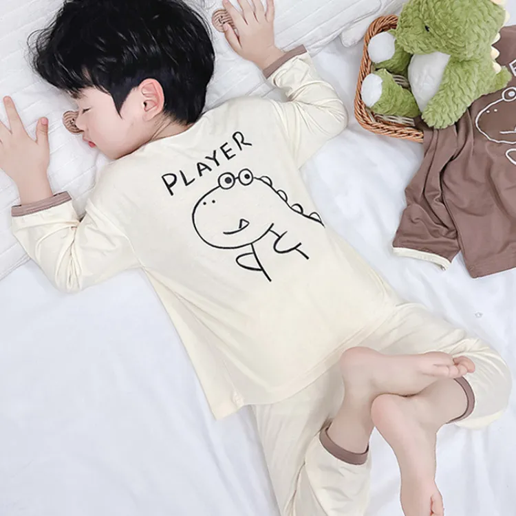 男童莫代尔睡衣春秋季小男孩宝宝薄款分体卡通儿童长袖春款家居服