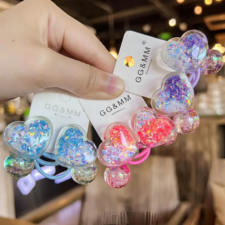 韩版儿童发饰爱心圆珠发圈扎马尾发绳女孩绕绕皮筋高弹力头绳头饰