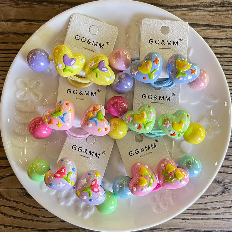 女孩扎辫子发绳手绘儿童发饰彩绘爱心发圈高弹力皮筋可爱头绳头饰