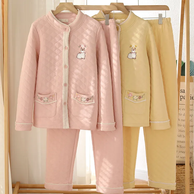 『月兔』冬款加厚保暖长袖睡衣套装女士家居服LZ2381