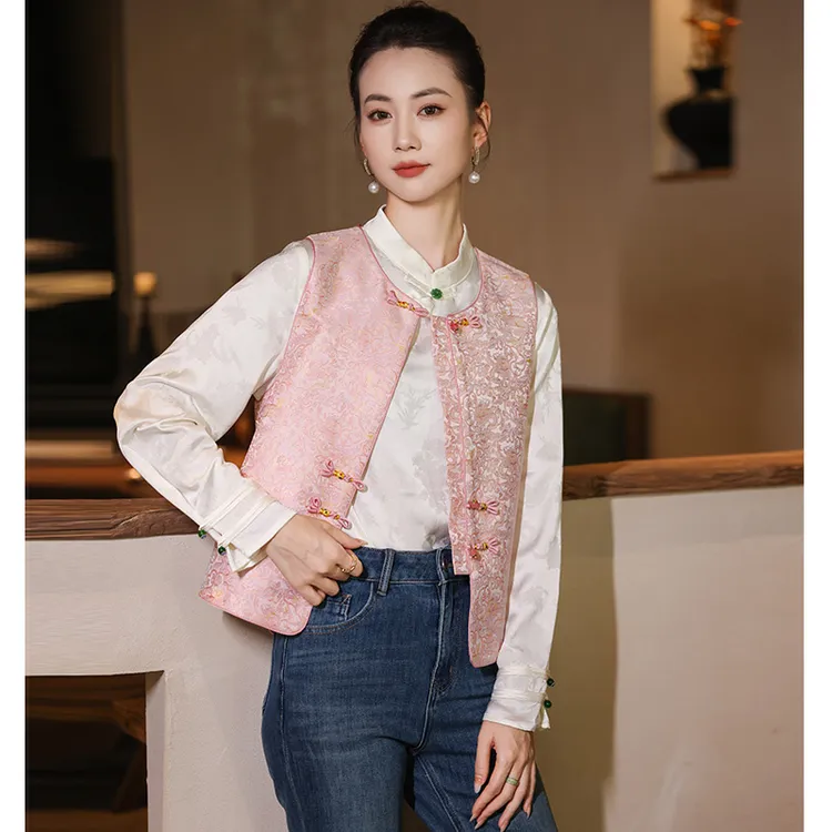 上衣马甲时尚中国风无袖中式马夹文艺提花气质百搭短款女士马甲