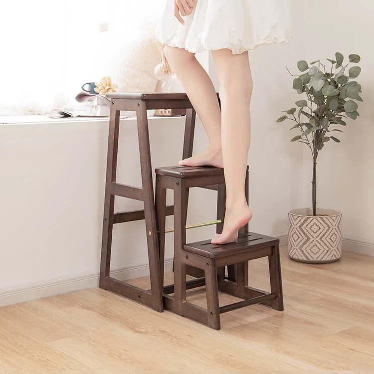 全实木三层楼梯凳阶梯凳两用折叠梯家用木梯子室内三步梯子