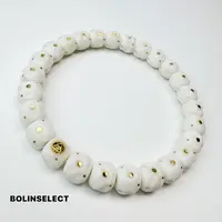 (数星星)*原生态白玉菩提手工雕刻无相手工镶嵌金钉款手串9*8mm