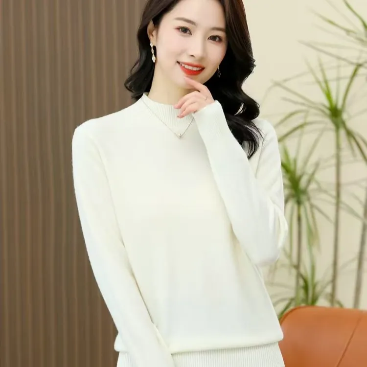 （255克-295克）503款100%精纺羊毛休闲时尚舒适单线女款半高领套衫