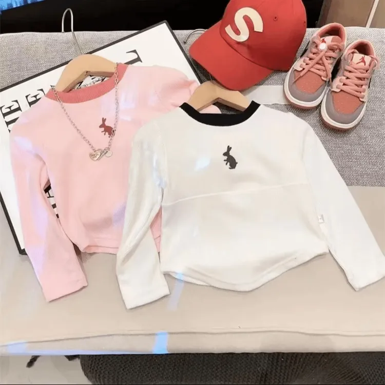 女童2024新款秋装上衣女宝宝不规则卡通打底衫儿童装秋款长袖T恤t