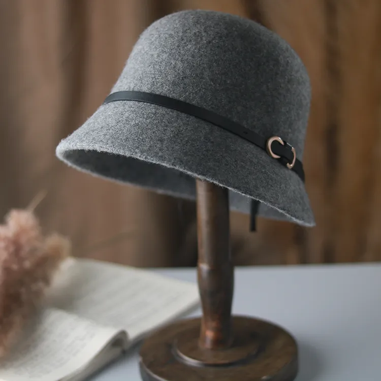 复古韩版帽子女百搭显脸小羊毛混纺秋季渔夫帽盆帽女士冬季小礼帽