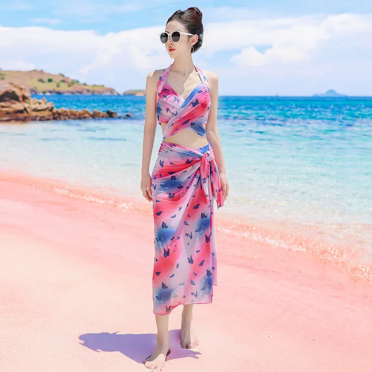 特步泳衣女士性感显瘦比基尼分体三件套高端时尚度假泡温泉游泳