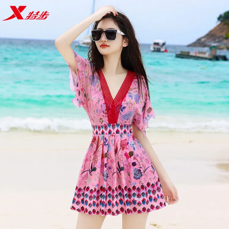 XTEP/特步2025新款遮肚显瘦连体海边度假大码泳装时尚夏季保守