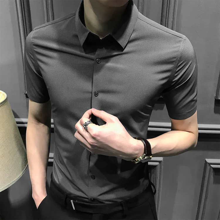 温纽旺品质男装夏季高级无痕短袖体恤修身商务休闲免烫男士衬衫