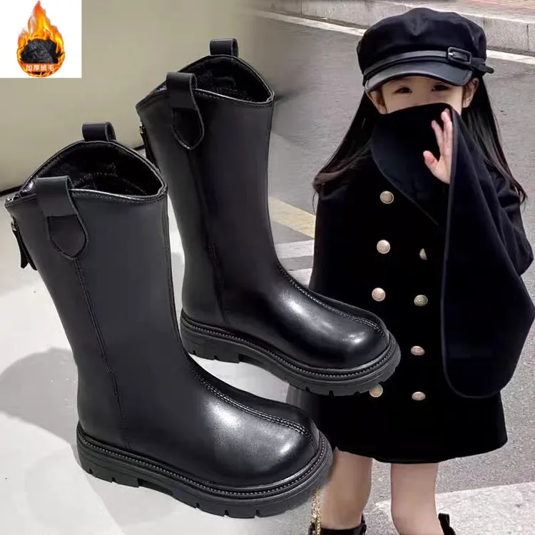 2025秋冬季新款加绒女童长靴子儿童长筒靴女孩公主靴春秋高筒皮靴