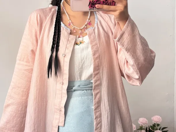 原创明制圆领对襟窄袖衫改良汉服女2025春夏新款外搭日常大码显瘦