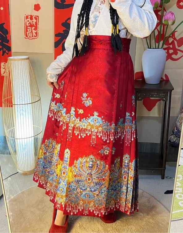 【翠羽衔珠】原创点翠仿妆花明制马面裙汉服秋冬半身裙女大码胖mm