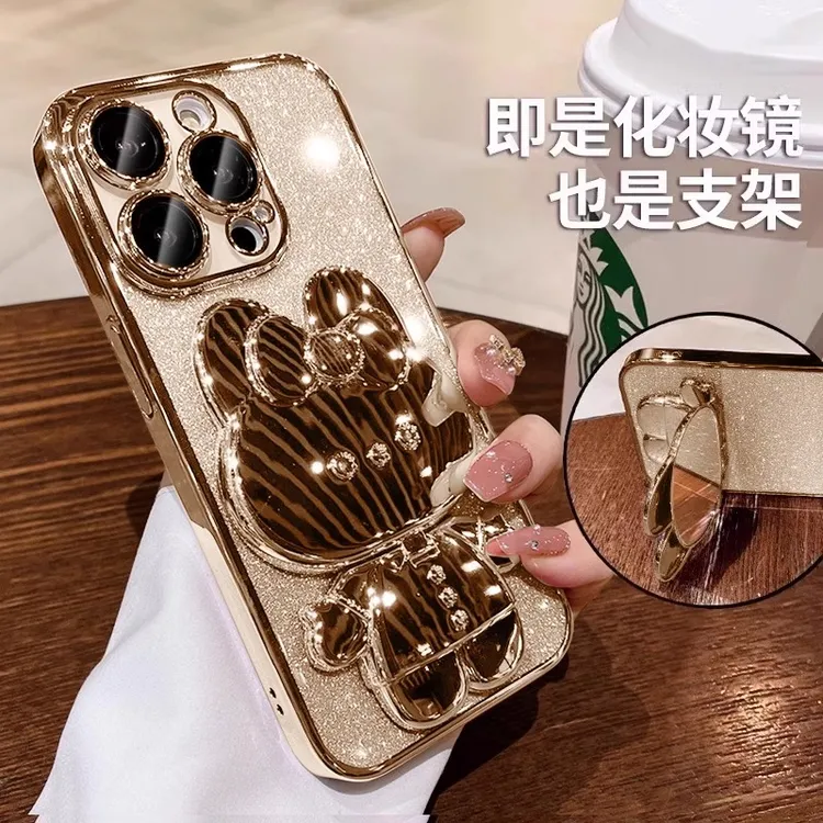 适用于苹果16手机壳iPhone14透明13镜子15兔子支架12promax镜头膜