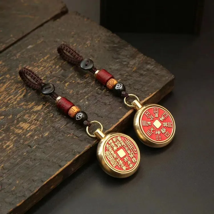 （老师傅推荐）黄铜转转山鬼花钱转转钥匙扣山鬼雷公八卦钥匙挂件