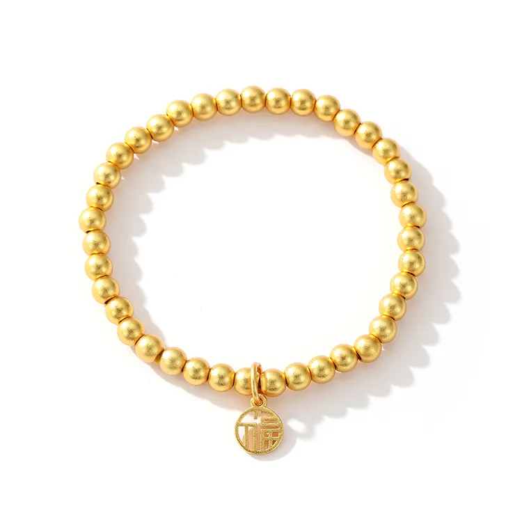 SHIXI/世希4.8MM古法磨砂金色圆珠手链