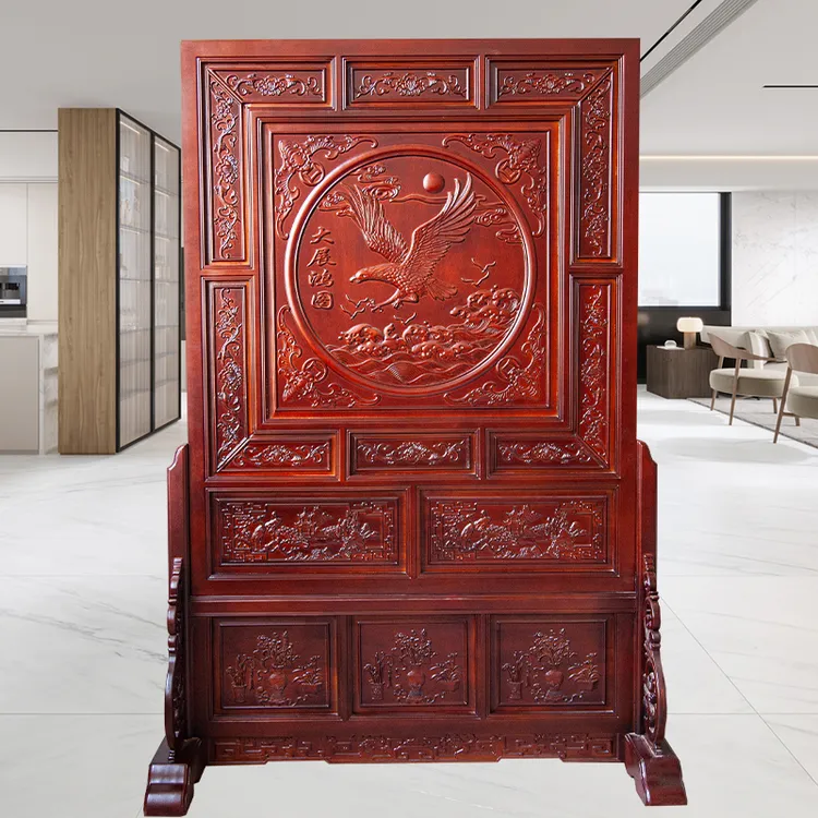 实木落地屏风中式入户门玄关遮挡隔断墙香樟木座屏插屏大客厅屏风