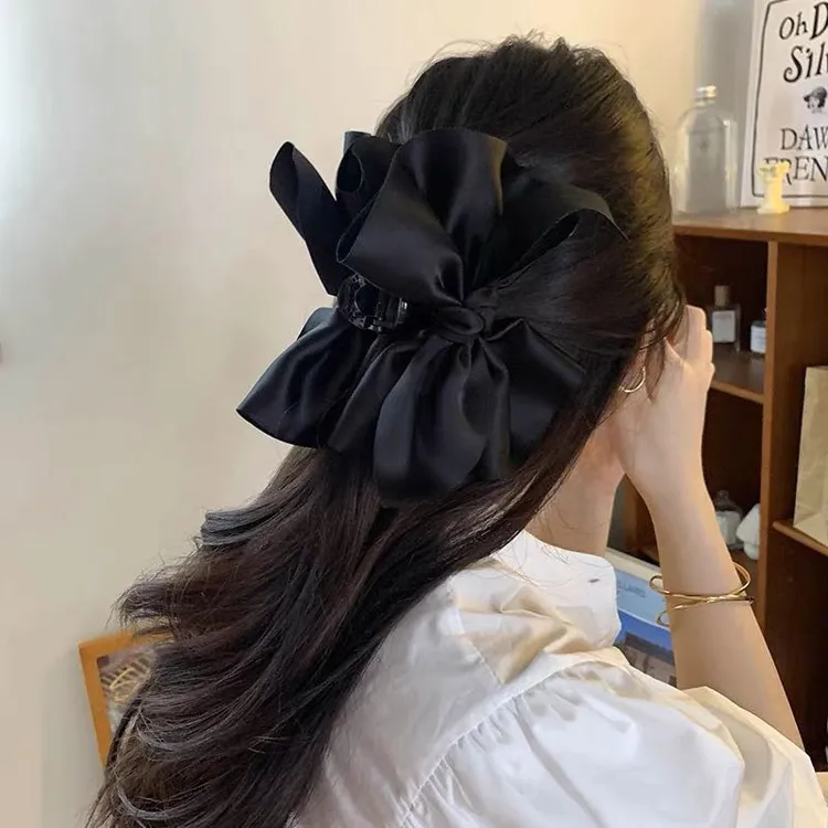 复古法式赫本风缎面蝴蝶结抓夹发夹气质后脑勺鲨鱼夹新款个性发饰