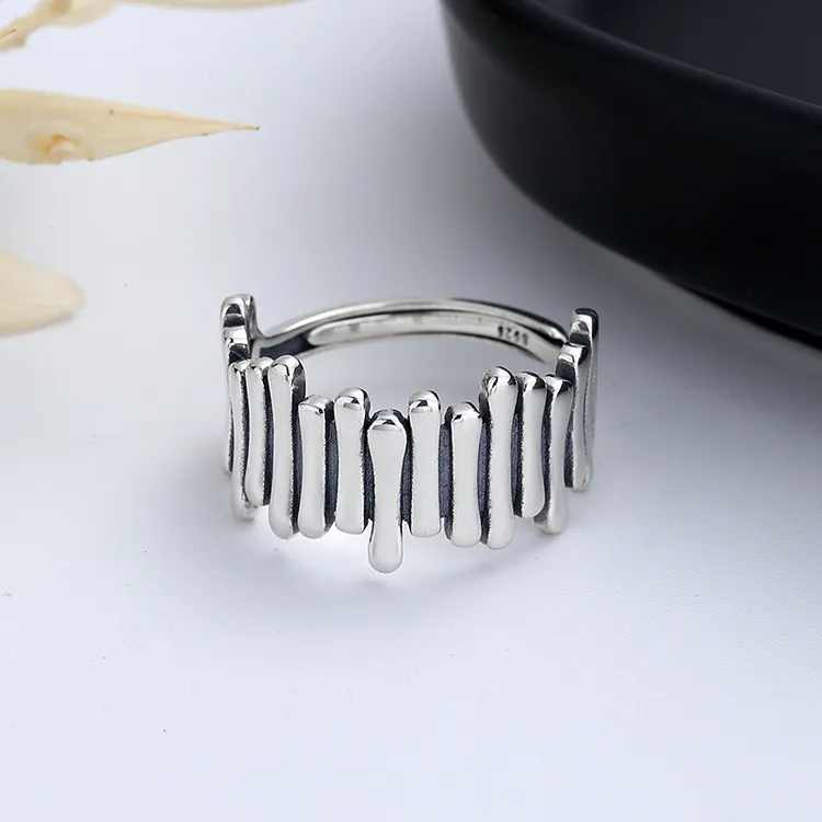 925银戒指 【栅栏】复古时尚韩版开口戒指2025年新款