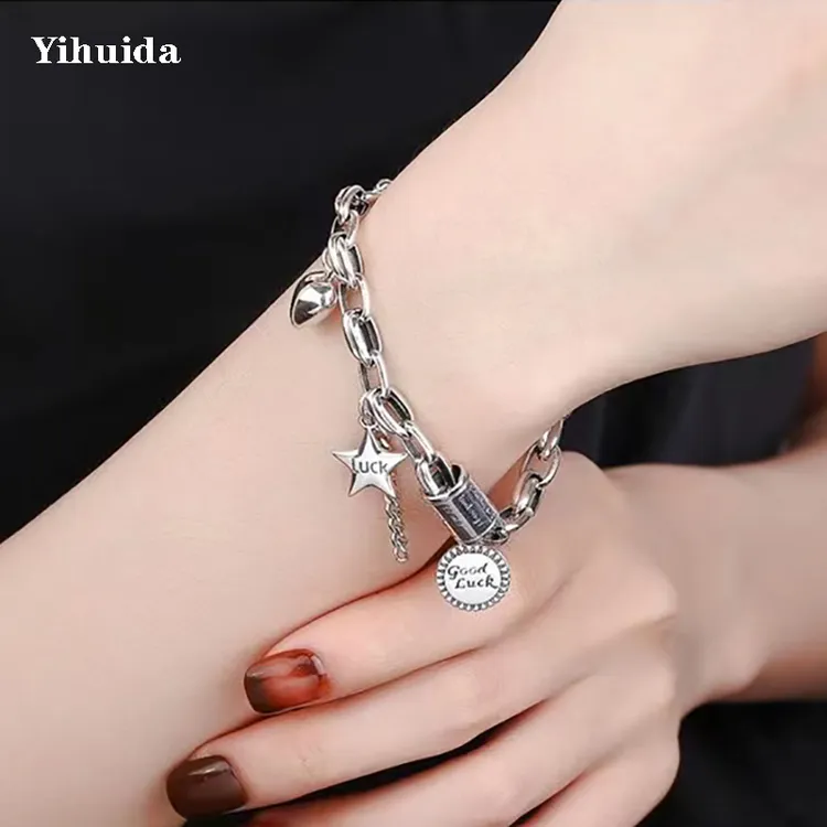 925银手链 韩版ins风星星流苏luck幸运爱心多元素潮流手链百搭
