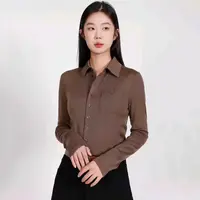 哥家真的好2024秋冬季新款翻领修身百搭绵羊毛长袖衬衫新款衬衣女