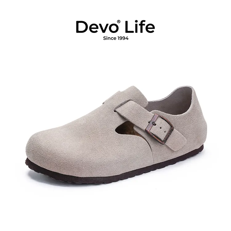 Devo/的沃软木鞋反绒反毛平底防滑日系秋季雅丹潮流情侣单鞋66008