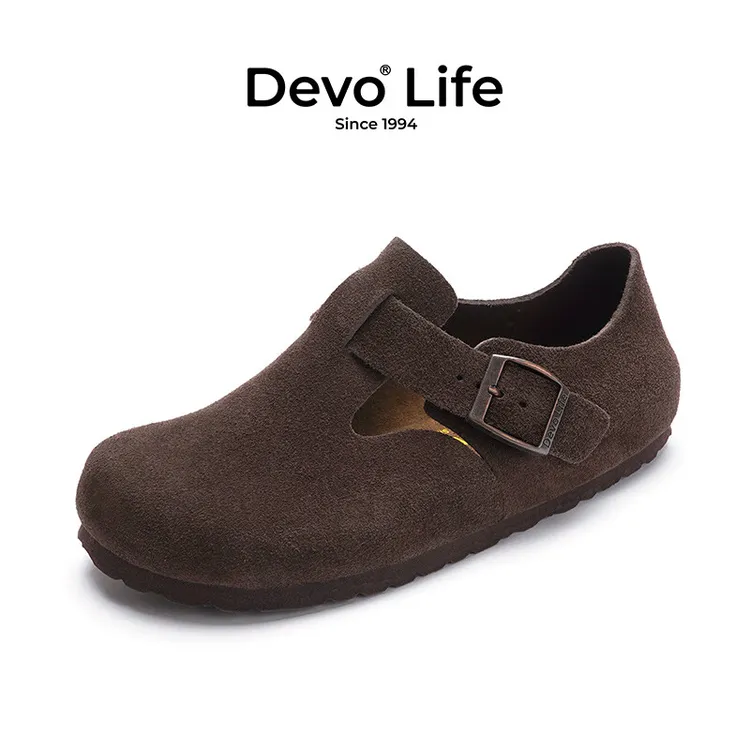 Devo/的沃勃肯鞋软木鞋反绒平底圆头单鞋百搭复古时尚情侣鞋66008