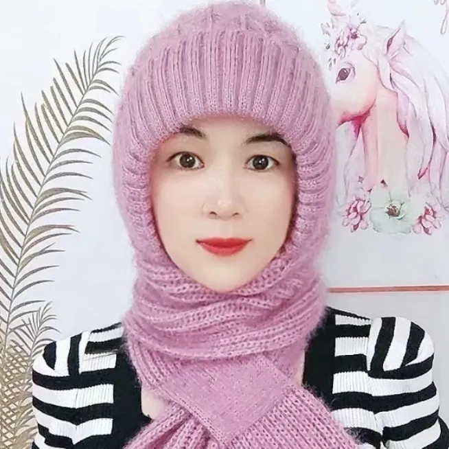 秋冬帽子加绒加厚围巾帽子一体针织毛线帽女士帽子防风寒保暖帽子