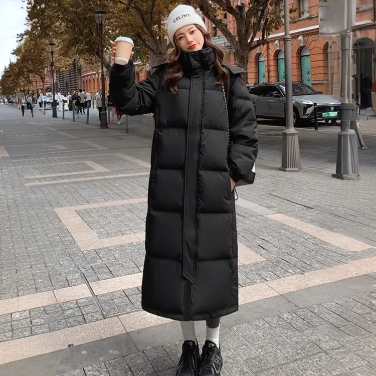 2025艺考必备超长男女同款羽绒服过膝白鸭绒中戏长款黑色情侣加厚