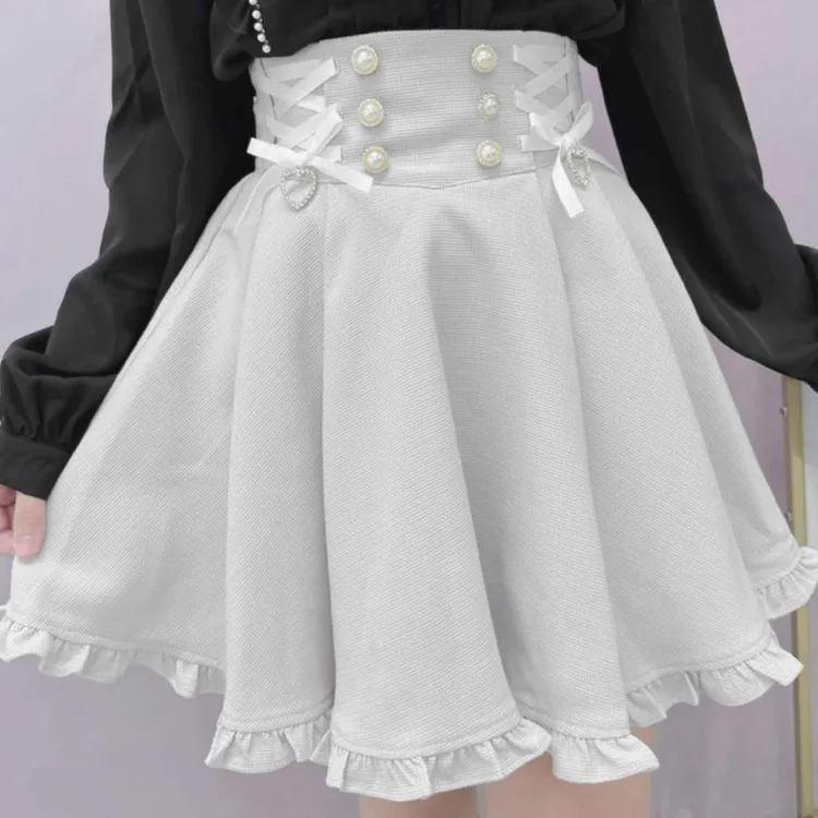 ROJITA · 双侧面蕾丝绑带喇叭裙(1414861现货) · 黑色