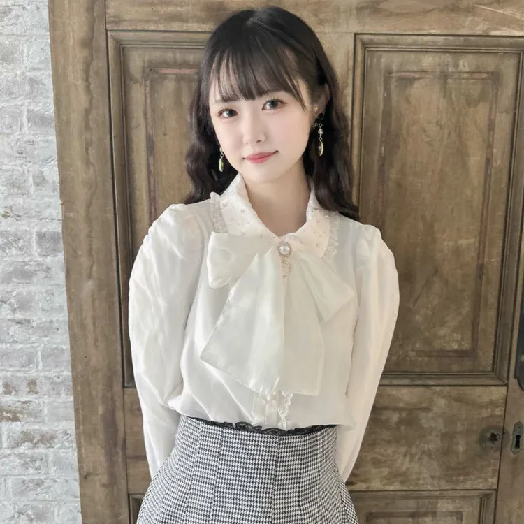 ROJITA · couture大蝴蝶结珍珠水钻领衬衫(C441998现货)