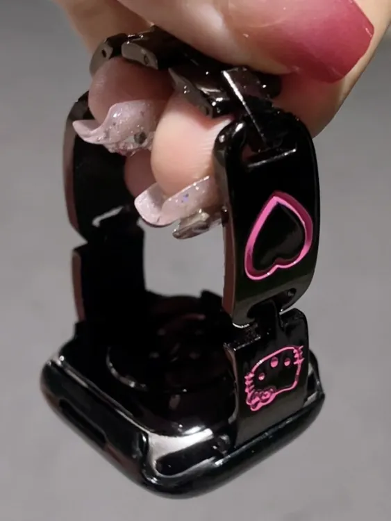 时瑞 Kitty猫爱心金属手镯表带 适用iwatchSE苹果手表S9876女可爱