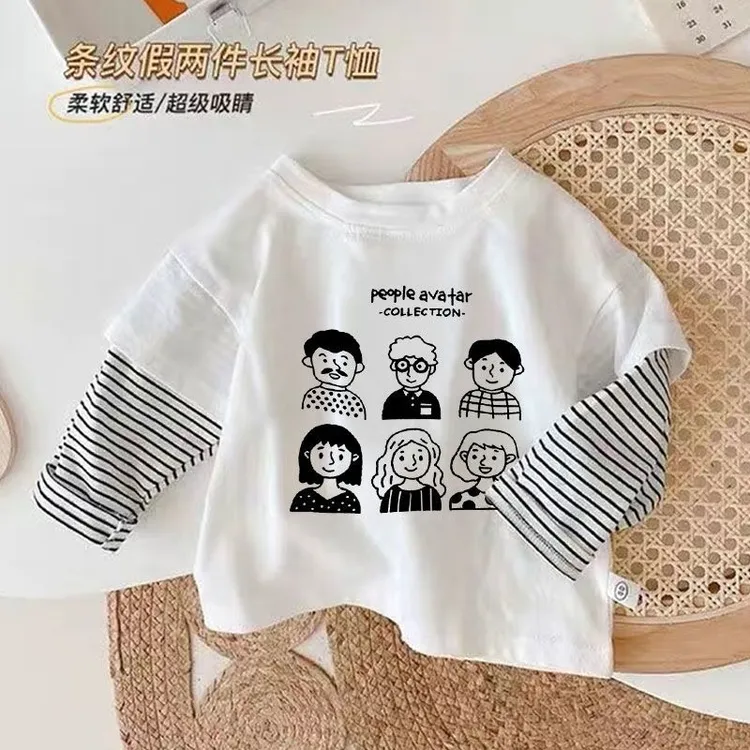宝宝秋季长袖t恤打底衫韩版卡通印花圆领条纹可爱超萌儿童衣服