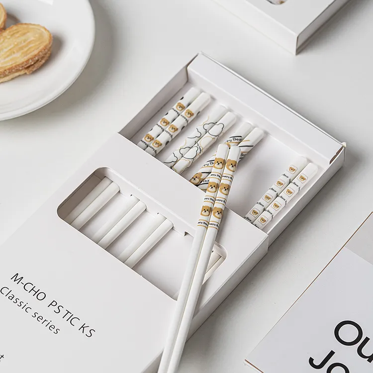 【夏日福利】陶瓷小熊筷子一盒5双筷子网红创意白瓷礼盒装