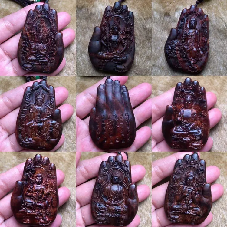 海南黄花梨 木雕十二生肖守护神项链吊坠 车挂件