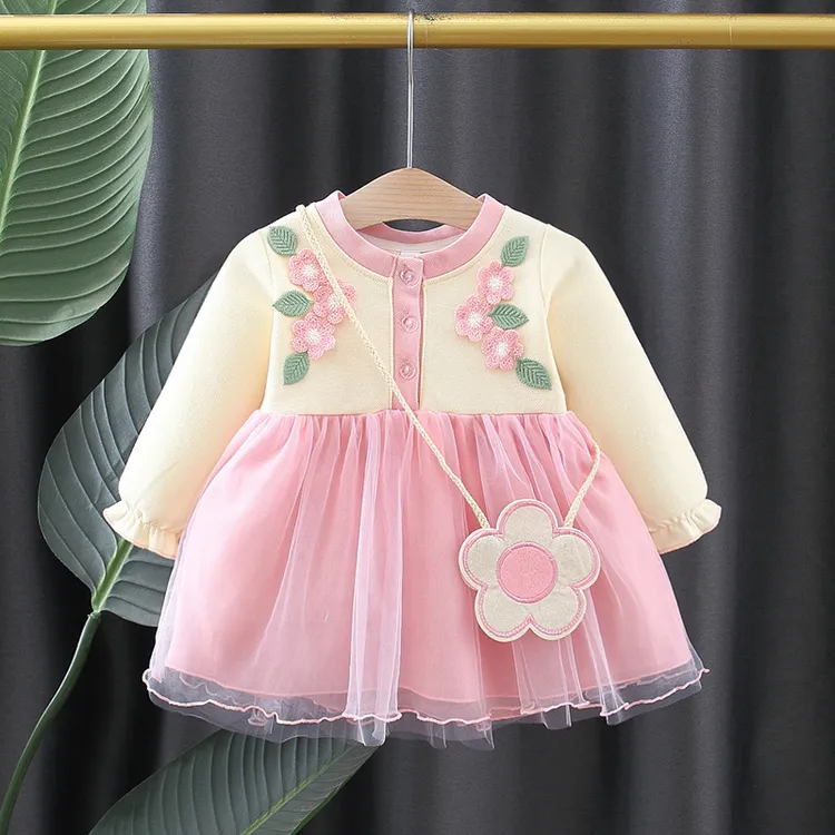 女童春秋公主风裙子小童女宝宝连衣裙韩版婴幼儿外套1岁2岁碎花裙