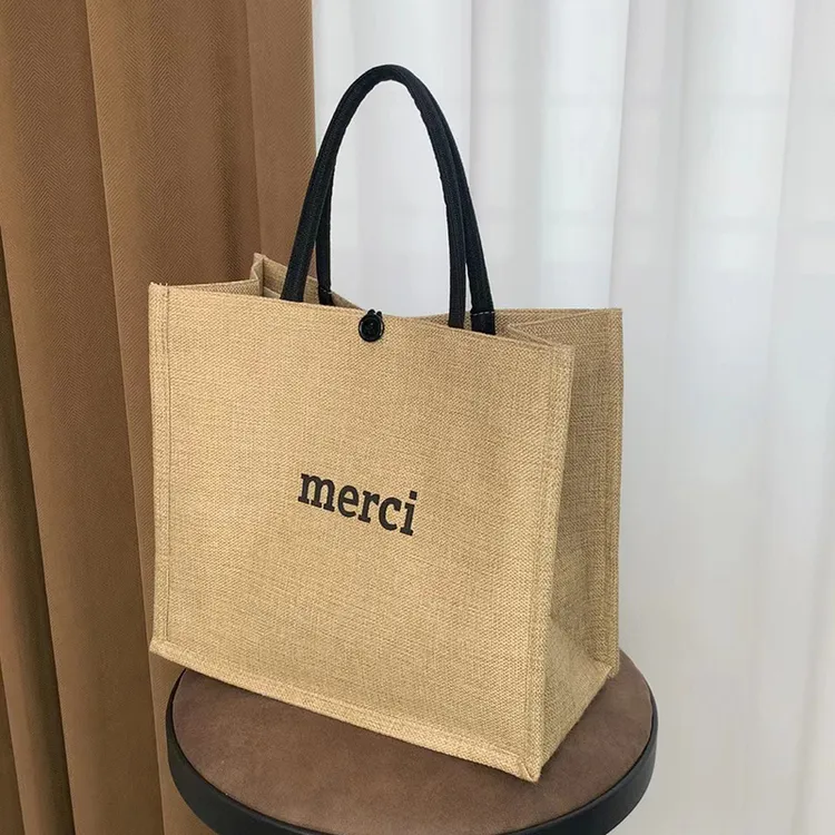 麻布手提袋女手提包妈咪包单肩休闲大容量女ins学生上班托特包商品图