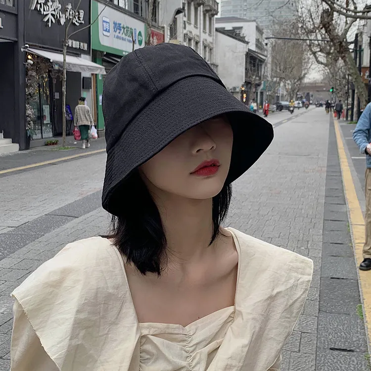 渔夫帽女夏黑色帽春秋日系百搭春秋水桶帽子潮遮脸遮阳帽盆帽