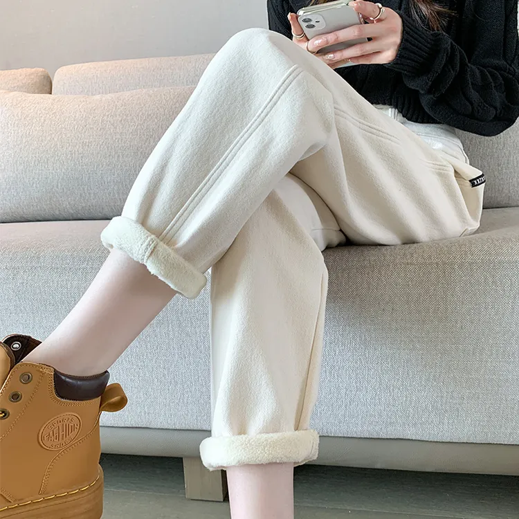 加绒高腰牛仔裤女秋冬2025新款加厚宽松显瘦萝卜裤百搭哈伦老爹裤